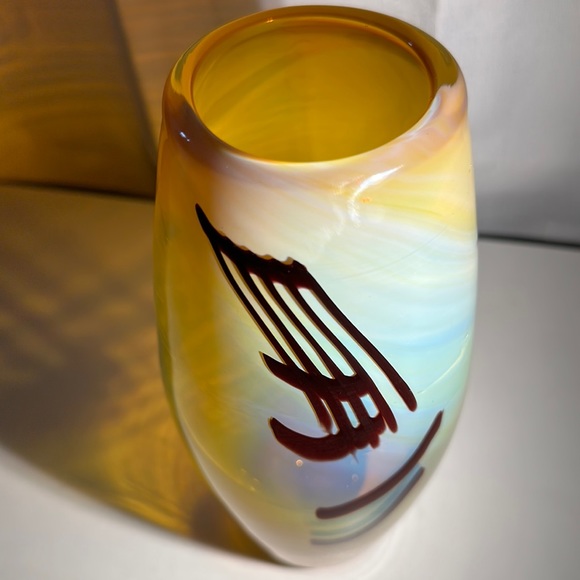 Peter Gudrunas Art Nouveau Blown Glass Vase SIGNED Rare Cadmium/Opalescent - Picture 3 of 13